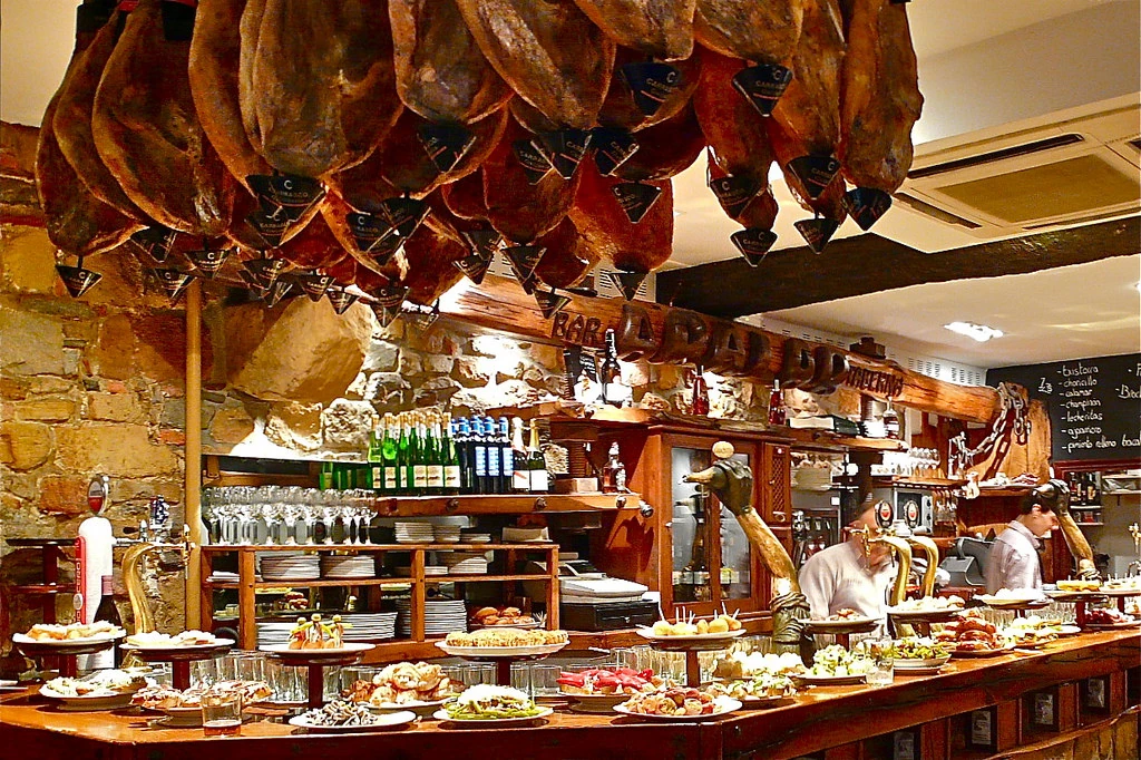 Tapas plates on a Barcelona bar counter