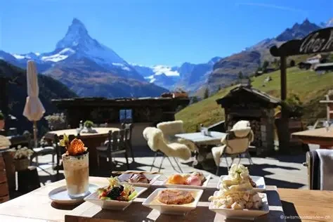 Mountain terrace in the Swiss Alps with the Matterhorn behind